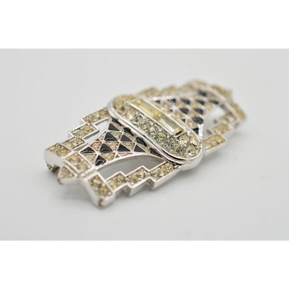 Givenchy Vintage Crystal Pin Brooch Deco Rhinestone Enamel Runway Signed BinF - Picture 9 of 11